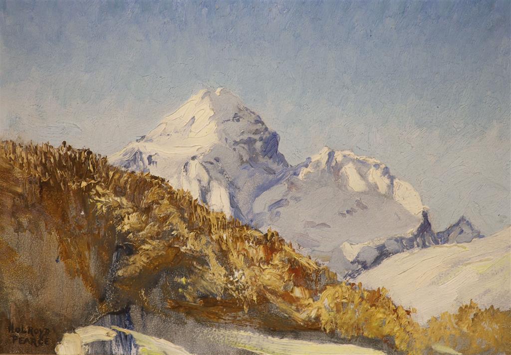 Holroyd Pearce (1901-1990), oil on board, Alpine scene from Pontresina, signed, 24 x 34cm